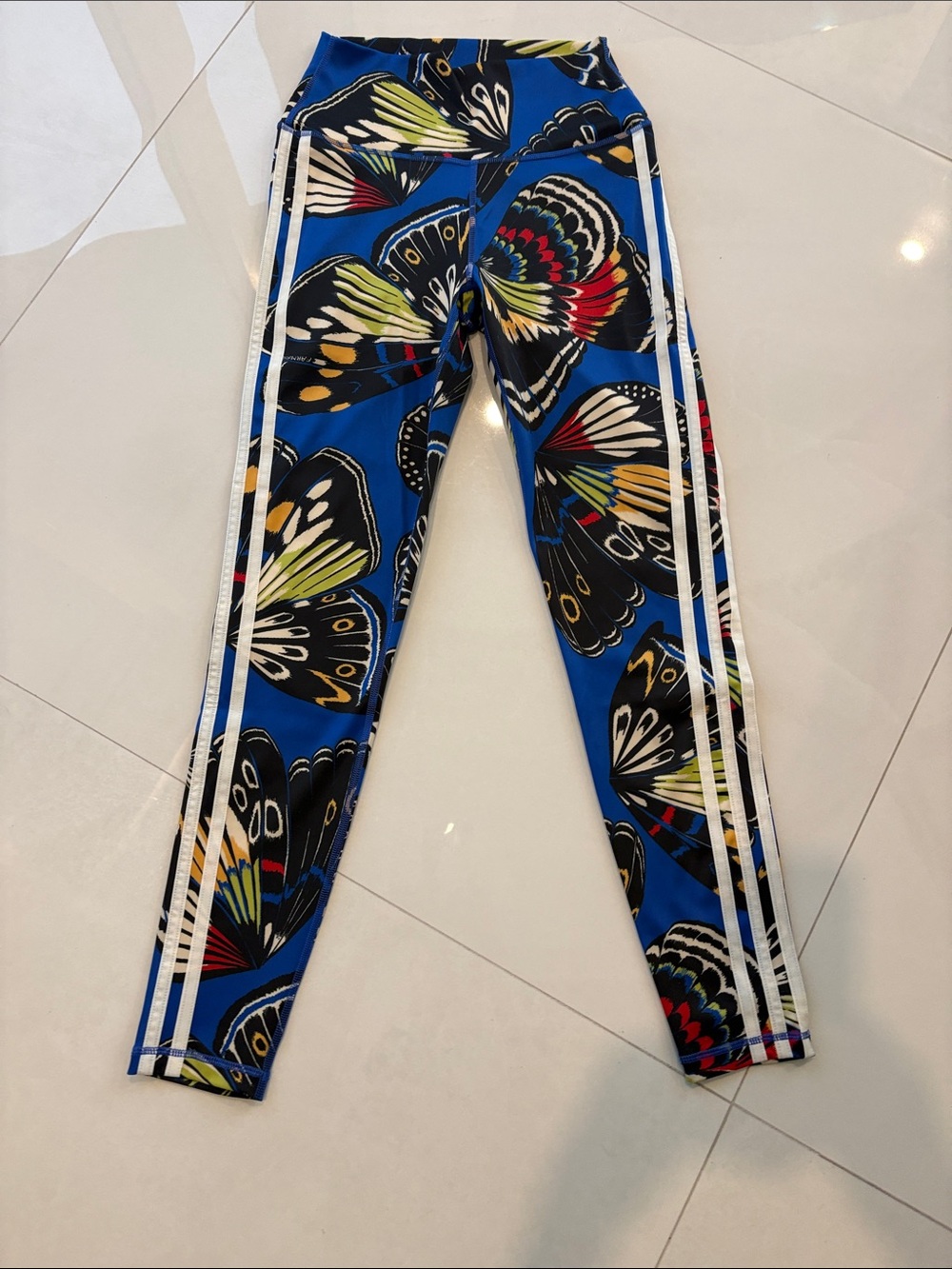 FARM Rio Blue Butterfly-Print Leggings with White Side Stripes